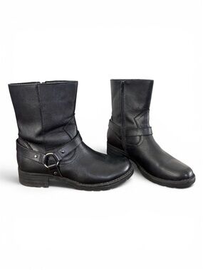 Black Leather Biker Ankle Tall Harness Boots